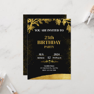 Invitation d'anniversaire en feuille d'or Glamour