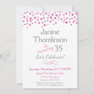 Invitation d'anniversaire en gris rose Confetti Aq