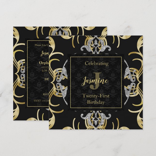Invitation d'anniversaire en or et en argent (Devant / Derrière)