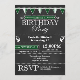 Invitation d'anniversaire en tableau noir vert fon