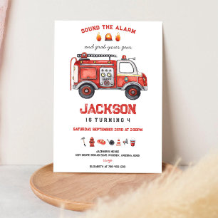 Invitation d'anniversaire enfant pompier camion de