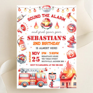 Invitation d'anniversaire enfant pompier camion de
