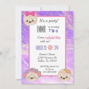 Invitation d'anniversaire enfant rose violet pares