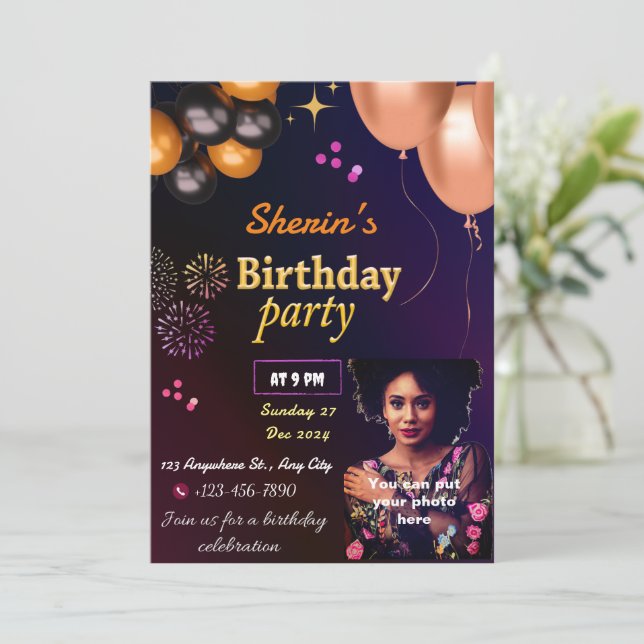 Invitation d'anniversaire entièrement personnalisa (Debout devant)