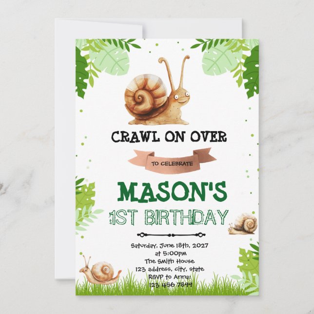 Invitation d'anniversaire escargot (Devant)