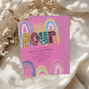 Invitation d'anniversaire étoiles rose et or aquar