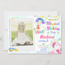 Invitation d'anniversaire Fairy and Unicorn avec p