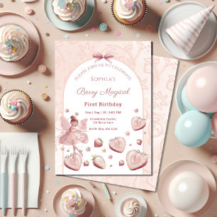 Invitation d'anniversaire Fée aux cœurs de fraise