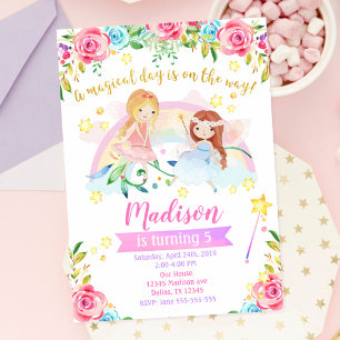 Invitation d'anniversaire fée, fête magique et fan