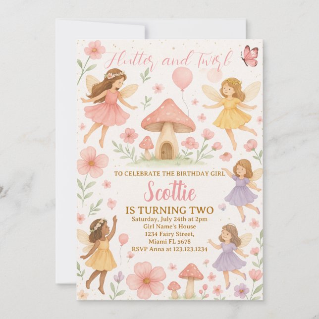 Invitation d'anniversaire Fée Whimsical (Devant)