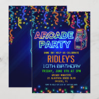 Invitation d'anniversaire fête d'arcade