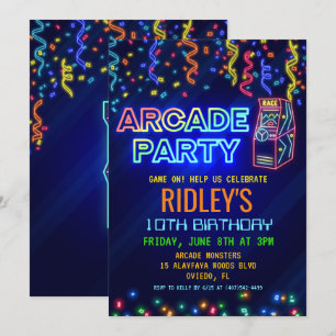 Invitation d'anniversaire fête d'arcade