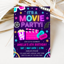 Invitation d'anniversaire fête de cinéma