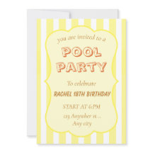 Invitation d'anniversaire Fête de Piscine Rayure J