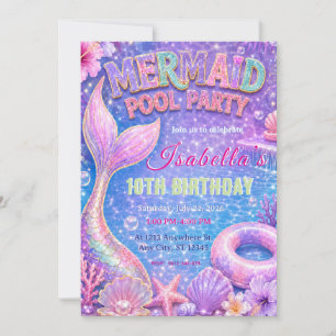 Invitation d'anniversaire Fête de piscine Sirène