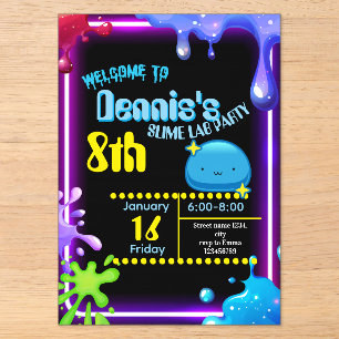 Invitation d'anniversaire Fête de slime qui coule