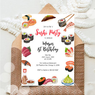Invitation d'anniversaire fête de sushi
