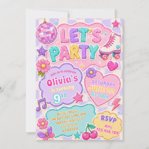 Invitation d'anniversaire fete rétro paillettes pa
