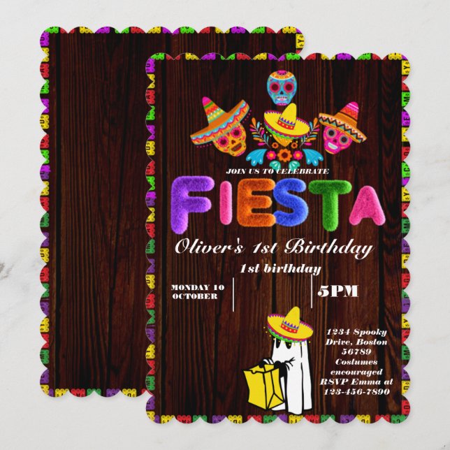 Invitation d'anniversaire Fiesta Chalkboard mexica (Devant / Derrière)