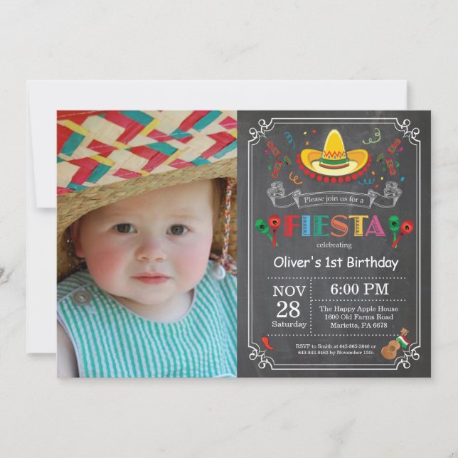 Invitation d'anniversaire Fiesta Chalkboard mexica (Devant)