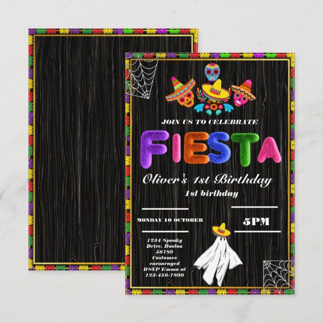 Invitation d'anniversaire Fiesta Chalkboard mexica (Devant / Derrière)