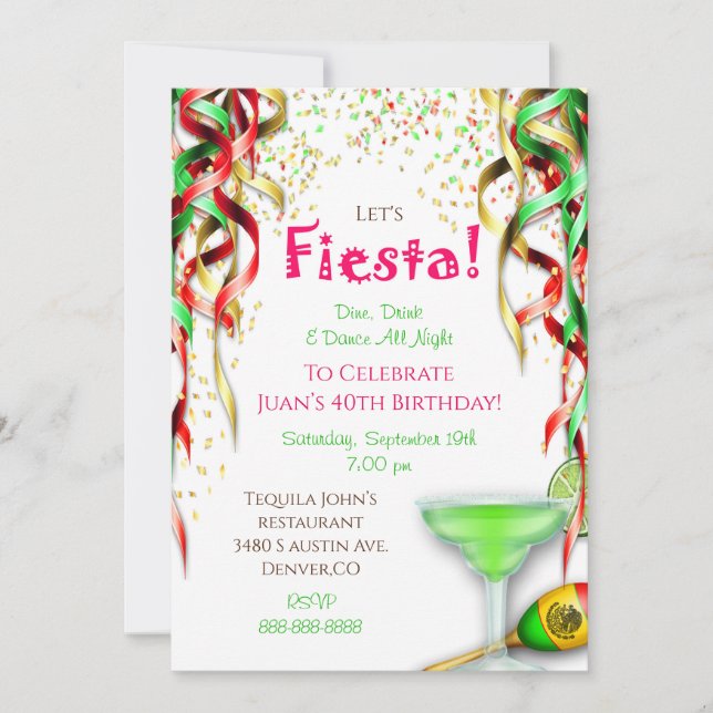 Invitation d'anniversaire Fiesta Confetti (Devant)