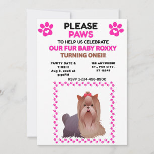 INVITATION D'ANNIVERSAIRE FILLE ANIMAL ROSE PATTE