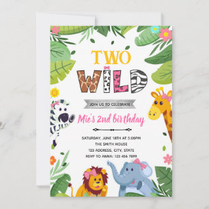 Invitation d'anniversaire fille animaux sauvages j