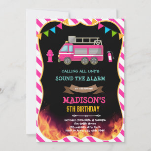 Invitation d'anniversaire fille camion de pompiers