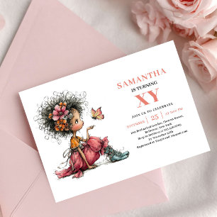 Invitation d'anniversaire Fille Fée Fantaisiste Fl