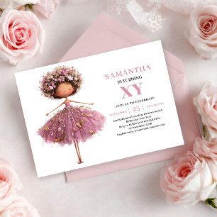 Invitation d'anniversaire Fille Fée Mignonne Fleur