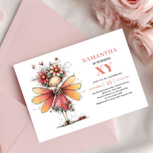 Invitation d'anniversaire Fille Fée Vibrante Fleur