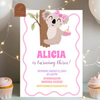 Invitation d'anniversaire fille koala avec un joli