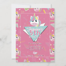Invitation d'anniversaire fille licorne rose rétro