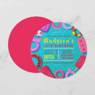 Invitation d'anniversaire FILLE PISCINE FLOTTEURS