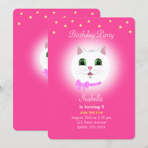 Invitation d'anniversaire fille rose Chat & Étoile