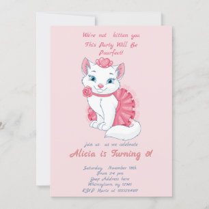 Invitation d'anniversaire fille rose chat mignon.