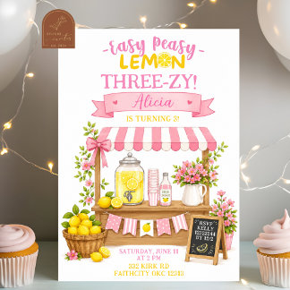 Invitation d'anniversaire fille rose Lemon Threezy
