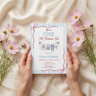 Invitation d'anniversaire fille Rouge Blanc Bleu P