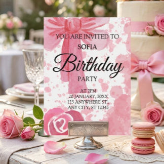 Invitation d'anniversaire Fille Ruban Rose