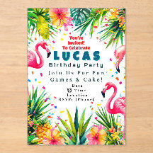 Invitation d'anniversaire Flamant Rose – Enfants P