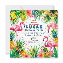 Invitation d'anniversaire Flamant Rose – Enfants P