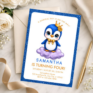 Invitation d'anniversaire Flamant Rose Or Bleu 4 a