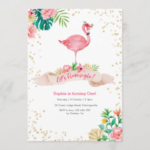 Invitation d'anniversaire Flamant rose Tropical