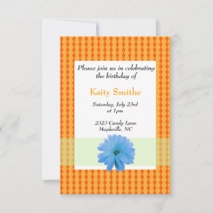 Invitation d'anniversaire Fleur Bleue et Diamant O