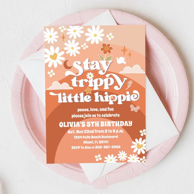Invitation d'anniversaire Fleur d'Hippie Rétro (Créateur téléchargé)