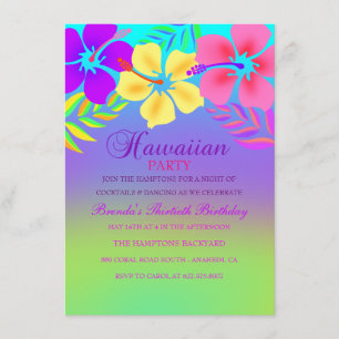 Invitation d'anniversaire Fleur Hawaïenne Arc-en-c