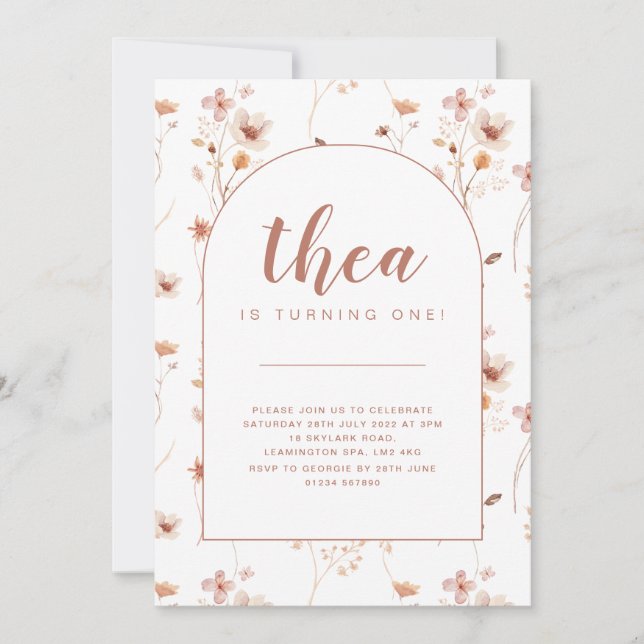 Invitation d'anniversaire fleur sauvage (Devant)