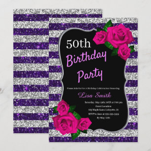Invitation d'anniversaire Fleurs roses roses argen
