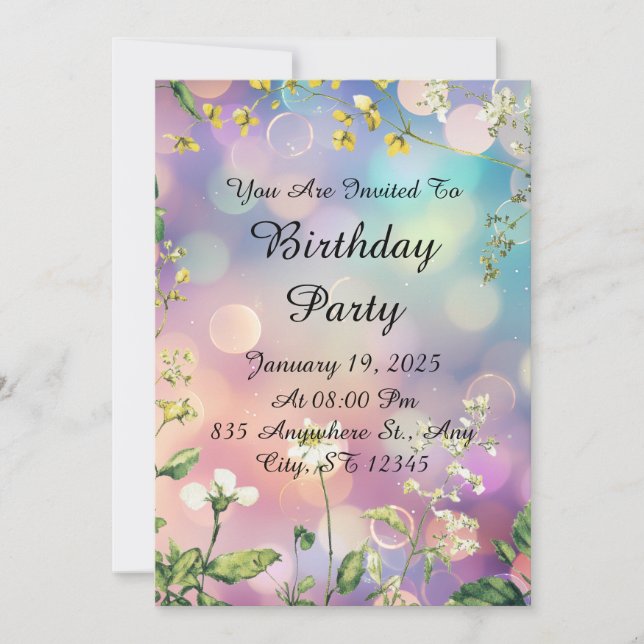 Invitation d'anniversaire floral (Devant)